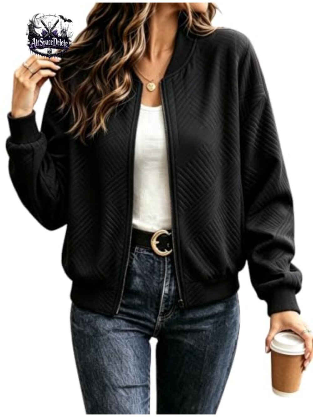 Womens Bomber Jacket Lightweight Zip Up Quilted Fall Jacket with Pockets